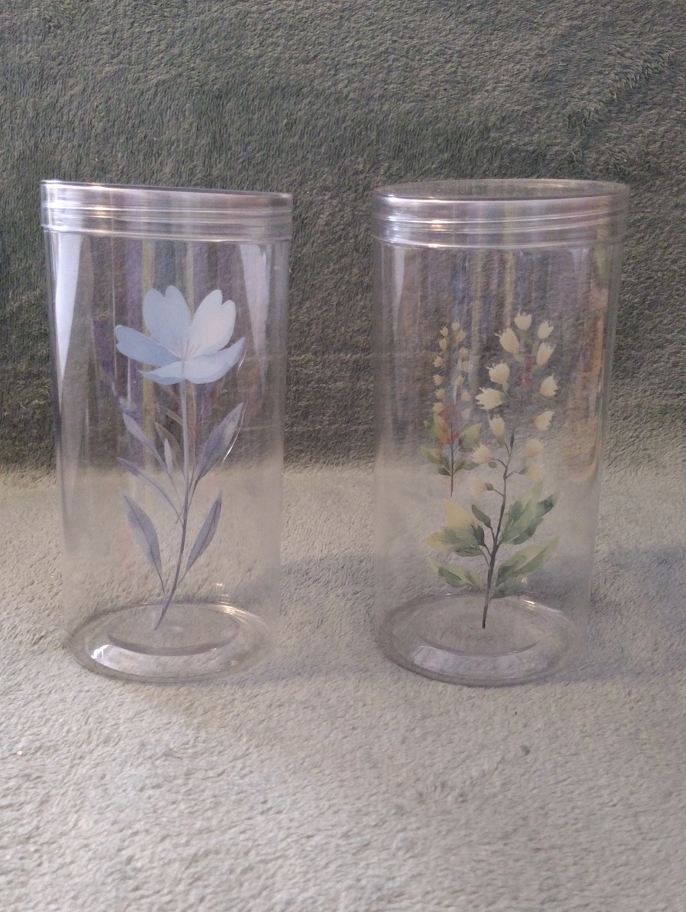 Clear Plastic Canisters With Floral Stickers - Set of 2